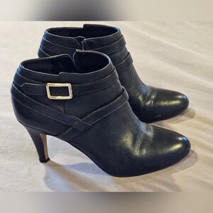 Vince Camuto Black Ankle Boots with Gold Buckle